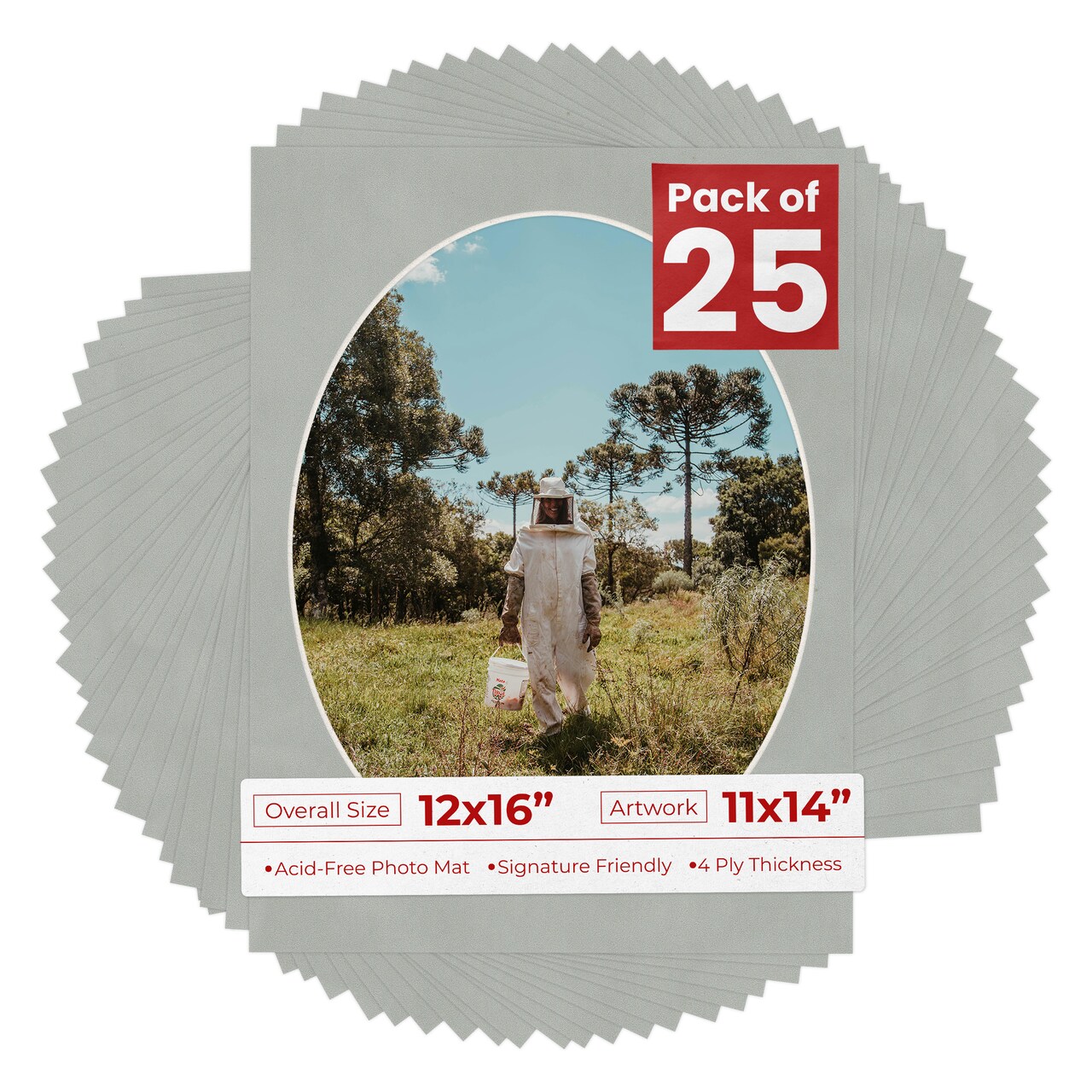 Light Grey Suede Mat Board for 12x16 Frames - Oval Opening for 11x14 Photos